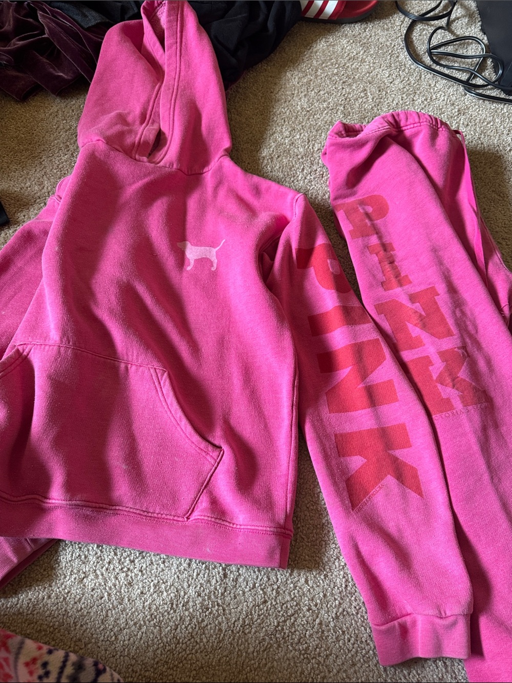 Rare vintage PINK Victoria's Secret Hot Pink Pullover Hoodie with Sleeve Logo